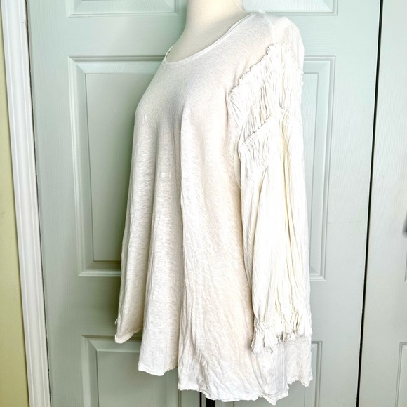 Free People Oversized Linen Cotton Blend Ruched Long Sleeves Top Sz Large - Picture 5 of 14